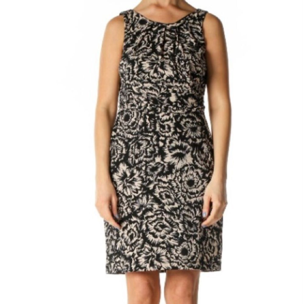 Ann Taylor black & cream colored drop waist floral tunic dress-Size Small